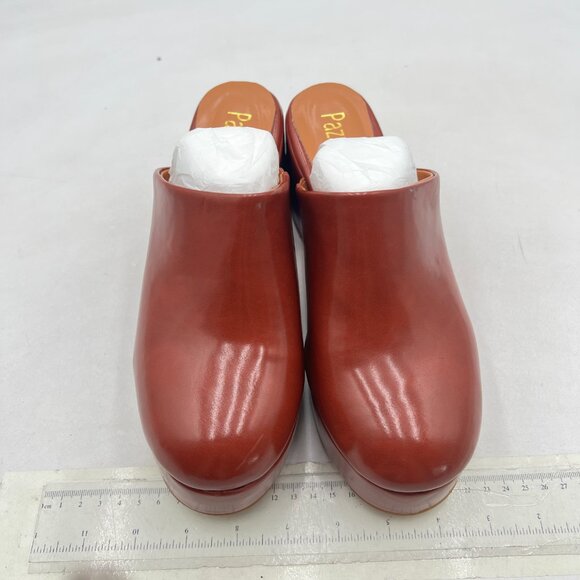 Pazzion Brown Red Thick Platform Rounded Toe Mules Clogs Slip On Chunky Heel Sl - Picture 2 of 7